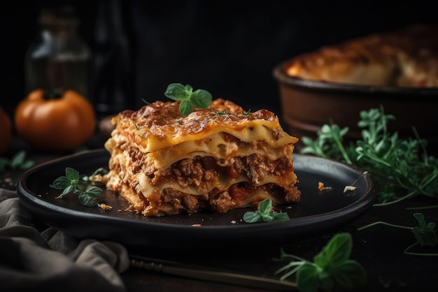 Un piatto di lasagne con una fetta tolta