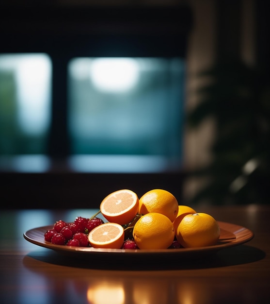 Un piatto di limoni arance e limoni su un tavolo