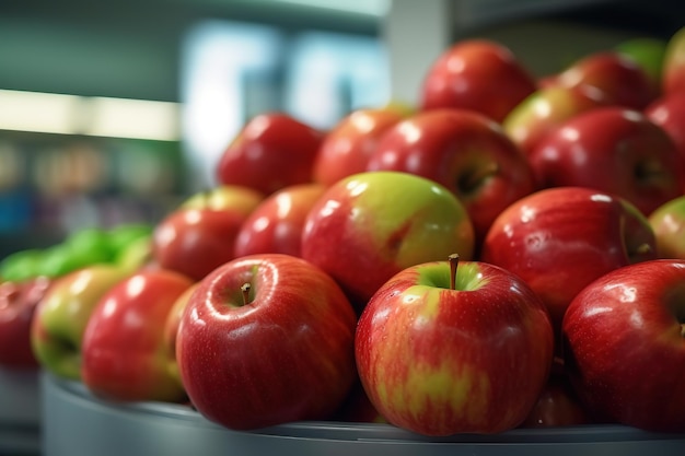 Un piatto di mele rosse con una striscia verde sul fondo.