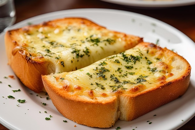 Un piatto di pane tostato con formaggio ed erbe aromatiche