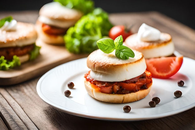 Un piatto di panini con salsa di pomodoro e panna acida