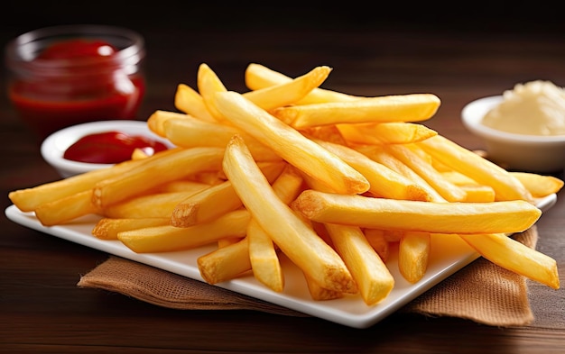 Un piatto di patatine fritte con ketchup sul lato