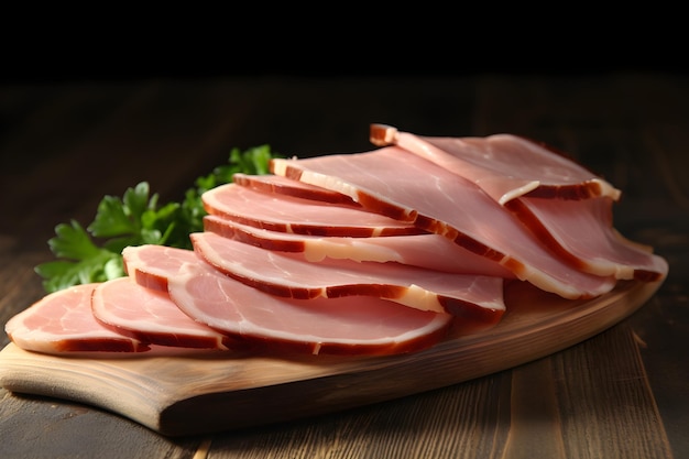 Un piatto di prosciutto affettato su un tavolo di legno