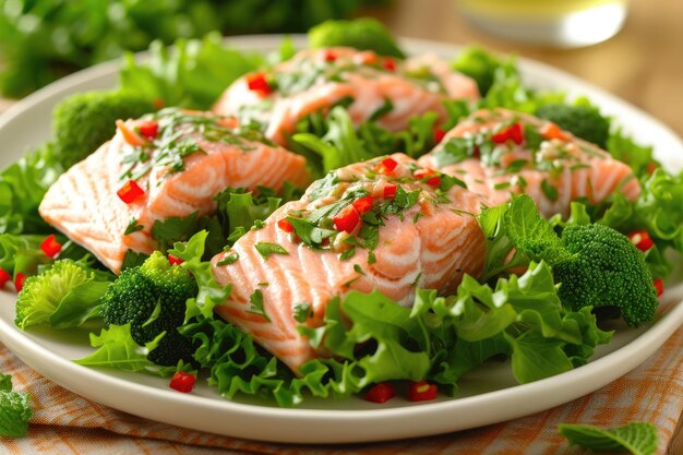 Un piatto di salmone e broccoli nutrienti