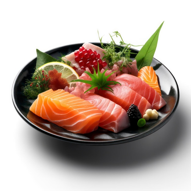 un piatto di sashimi su sfondo bianco per la fotografia alimentare