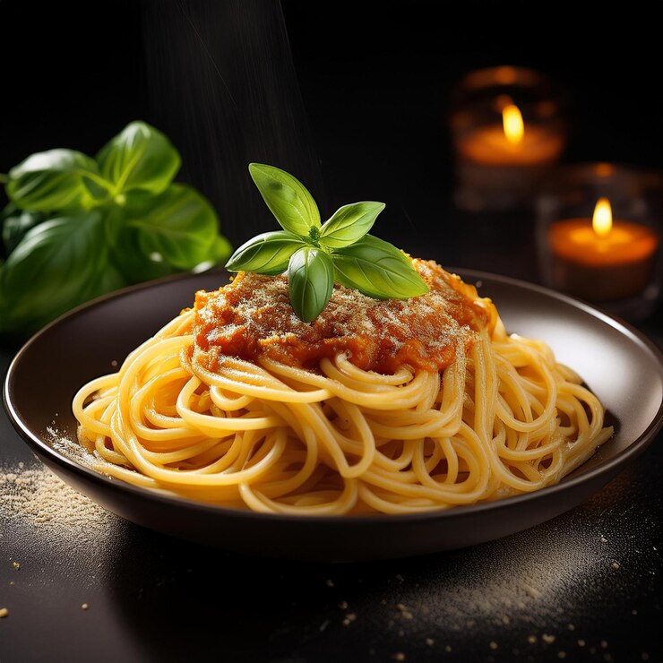 Foto un piatto di spaghetti con prezzemolo sopra