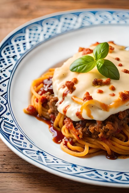 Un piatto di spaghetti con salsa di formaggio e una spolverata di parmigiano.