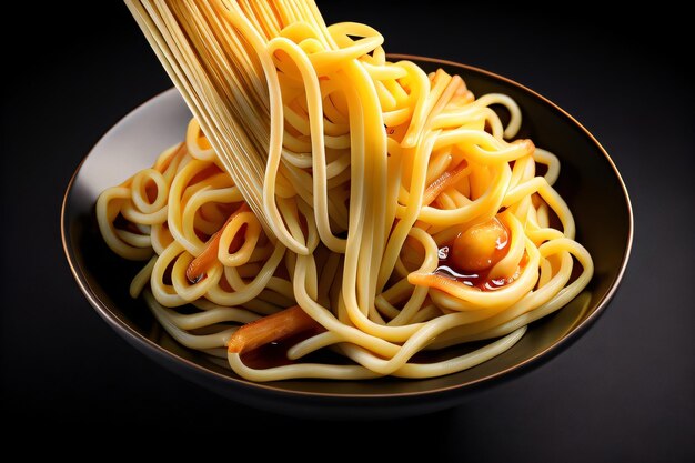 Un piatto di spaghetti con sfondo nero ai generativo