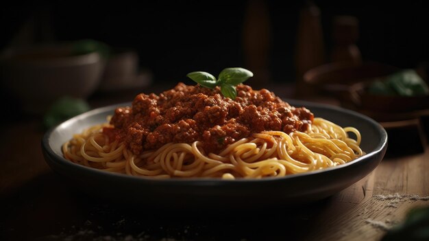 Un piatto di spaghetti con sopra una salsa