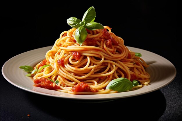 Un piatto di spaghetti con una forchetta e un piatto di cibo