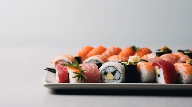 Un piatto di sushi con sopra del salmone