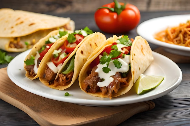 Un piatto di tacos con sopra dei tacos di manzo