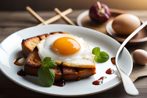 Un piatto di toast alla francese con sopra un uovo