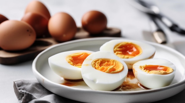 Un piatto di uova sode con poche uova al centro.