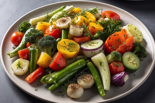 Un piatto di verdure al vapore leggermente condite con erbe e spezie