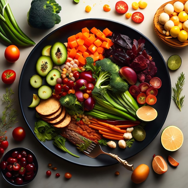 Un piatto di verdure comprese le carote carote broccoli e altre verdure