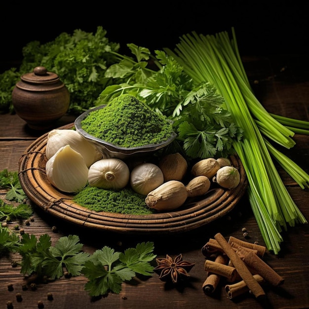 un piatto di verdure tra cui broccoli, prezzemolo e prezzemolo.