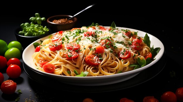 Un piatto pieno di spaghetti al pomodoro