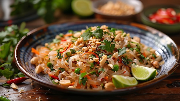 Un piatto vibrante di pad thai con arachidi e lime