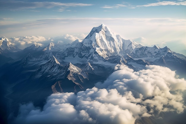 Un picco di montagna sopra le nuvole