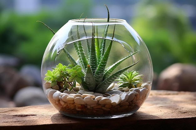 un piccolo acquario con dentro una pianta