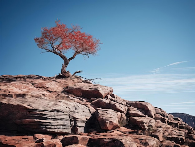 un piccolo albero in cima a una roccia nello stile della scuola di Heidelberg