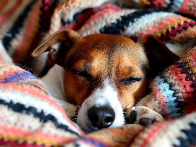 Un piccolo cane che dorme sotto una coperta