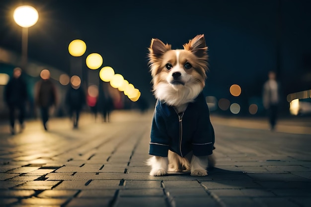 un piccolo cane con una giacca che dice " un piccolo cane "
