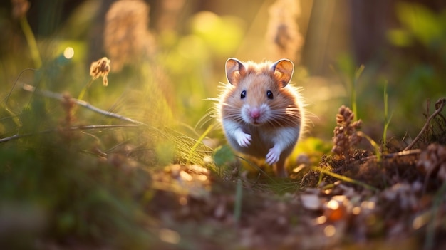 un piccolo criceto carino sull'erba