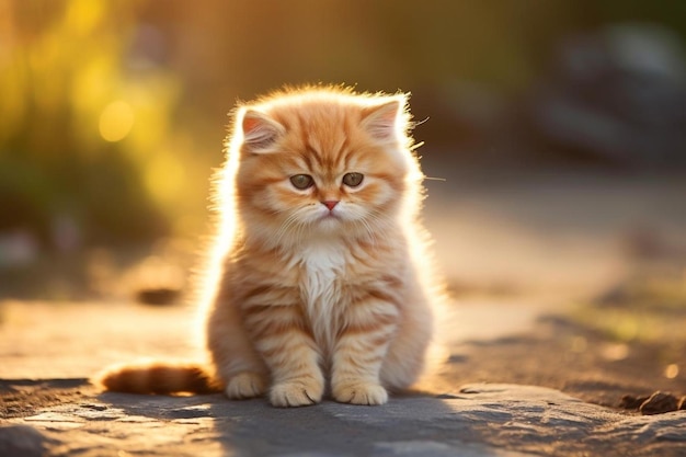 un piccolo gattino arancione seduto sulla cima di una roccia