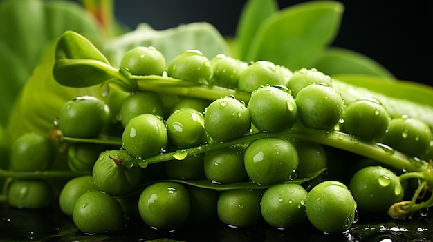 Un piccolo gruppo di piselli su sfondo verde