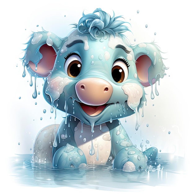 un piccolo ippopotamo che fa il bagno in un bacino