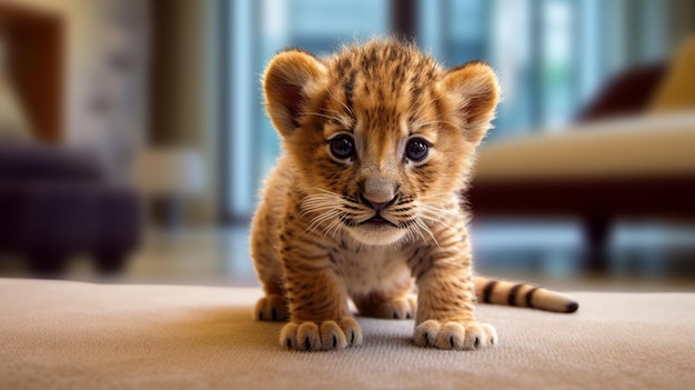 un piccolo leone bambino HD 8K carta da parati immagine fotografica