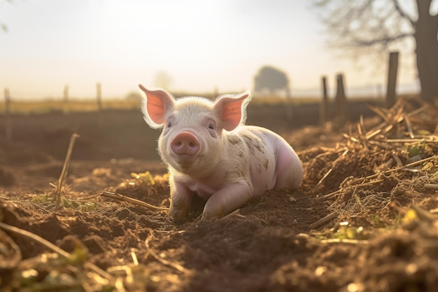 Un piccolo maiale in piedi nella fattoria