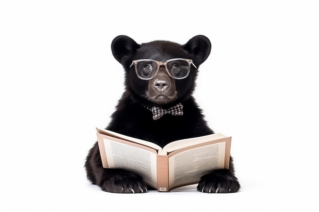un piccolo orso nero che legge un libro