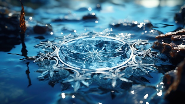 Un piccolo pezzo di ghiaccio galleggia in una pozza d'acqua Creato con l'intelligenza artificiale generativa