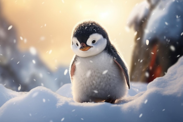 un piccolo pinguino è in piedi nella neve