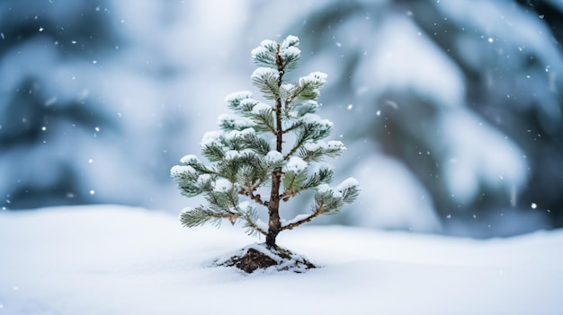 un piccolo pino è nella neve