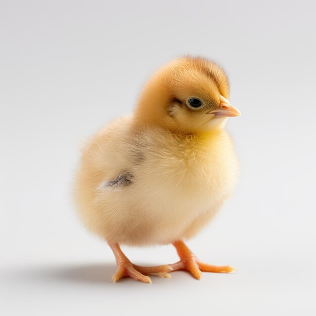 Un piccolo pollo su uno sfondo bianco