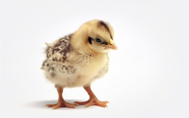 Un piccolo pulcino di pollo bambino giallo su sfondo bianco pollo domestico ai generato