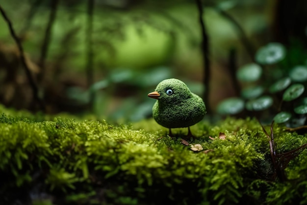 Un piccolo uccellino Shamrock molto carino in una foresta muschiosa IA generativa