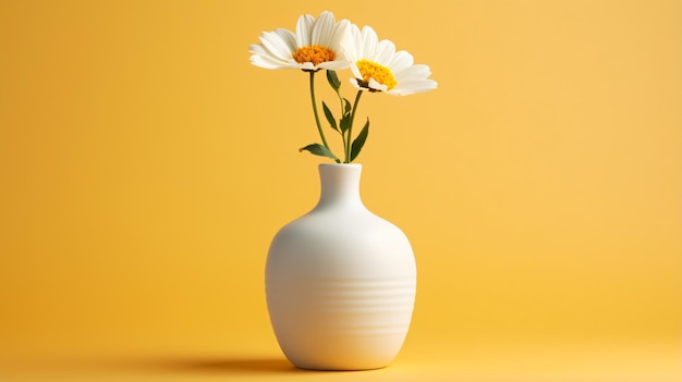 Un piccolo vaso bianco con un fiore giallo all'interno