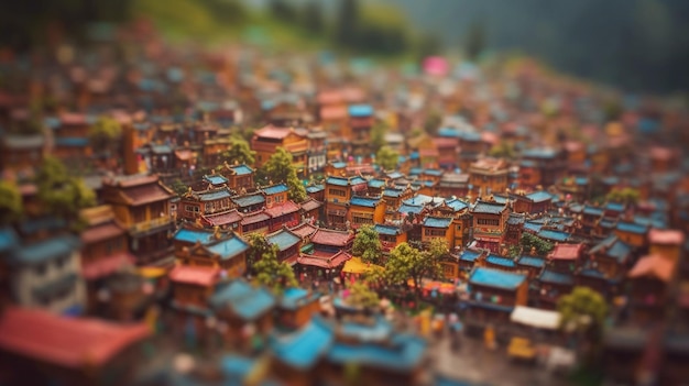 Un piccolo villaggio con un piccolo villaggio sullo sfondo.