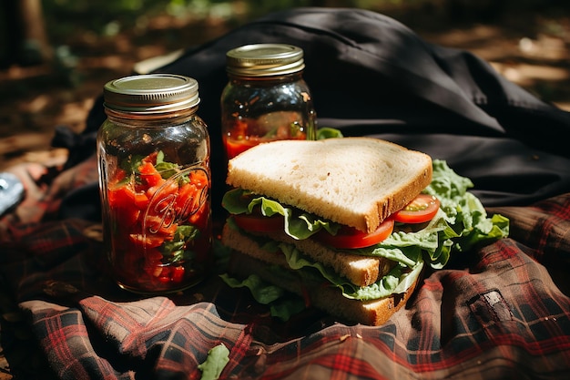 un picnic steso su una coperta a quadretti completa Ai generato