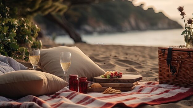 Un picnic sulla spiaggia con un'atmosfera marina per un ragazzo