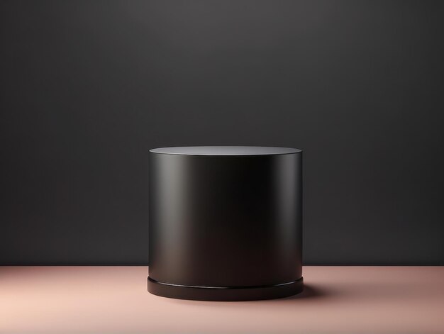 Un piedistallo nero di lusso minimalista per la vetrina del prodotto su uno sfondo pastello vuoto
