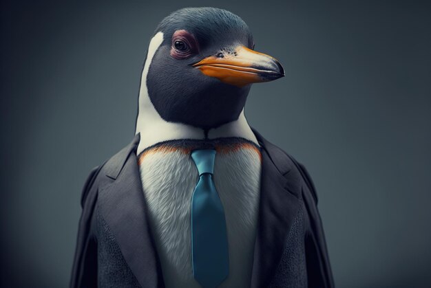 Un pinguino con cravatta e tailleur