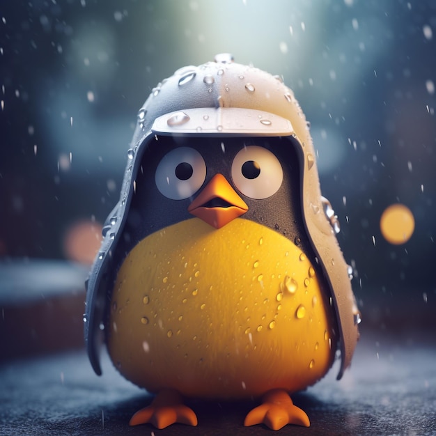 Un pinguino con impermeabile e cappello