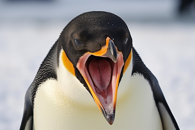 un pinguino con la bocca aperta che è aperta