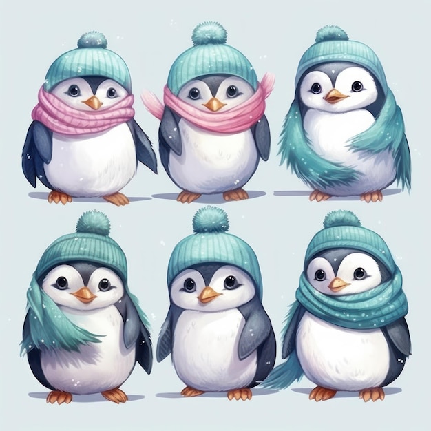 Un pinguino con un cappello blu e un cappello blu